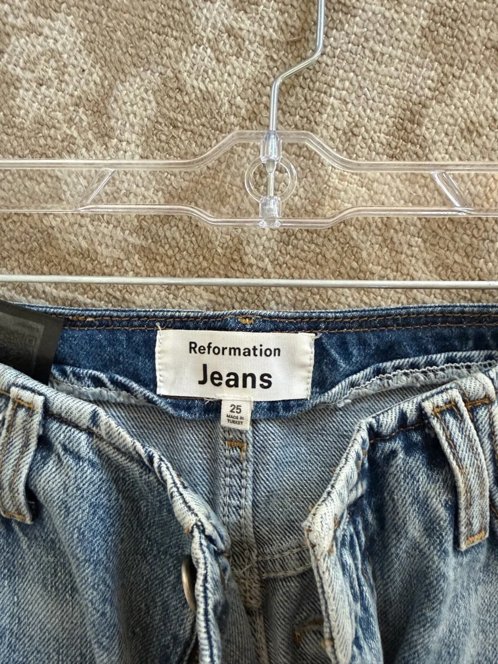 Reformation Light Blue Denim Mini Skirt with Raw Hem